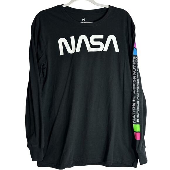 NASA Hyperspace Shirt Medium Black Long Sleeve Space Multicolor Astronaut - Picture 1 of 5